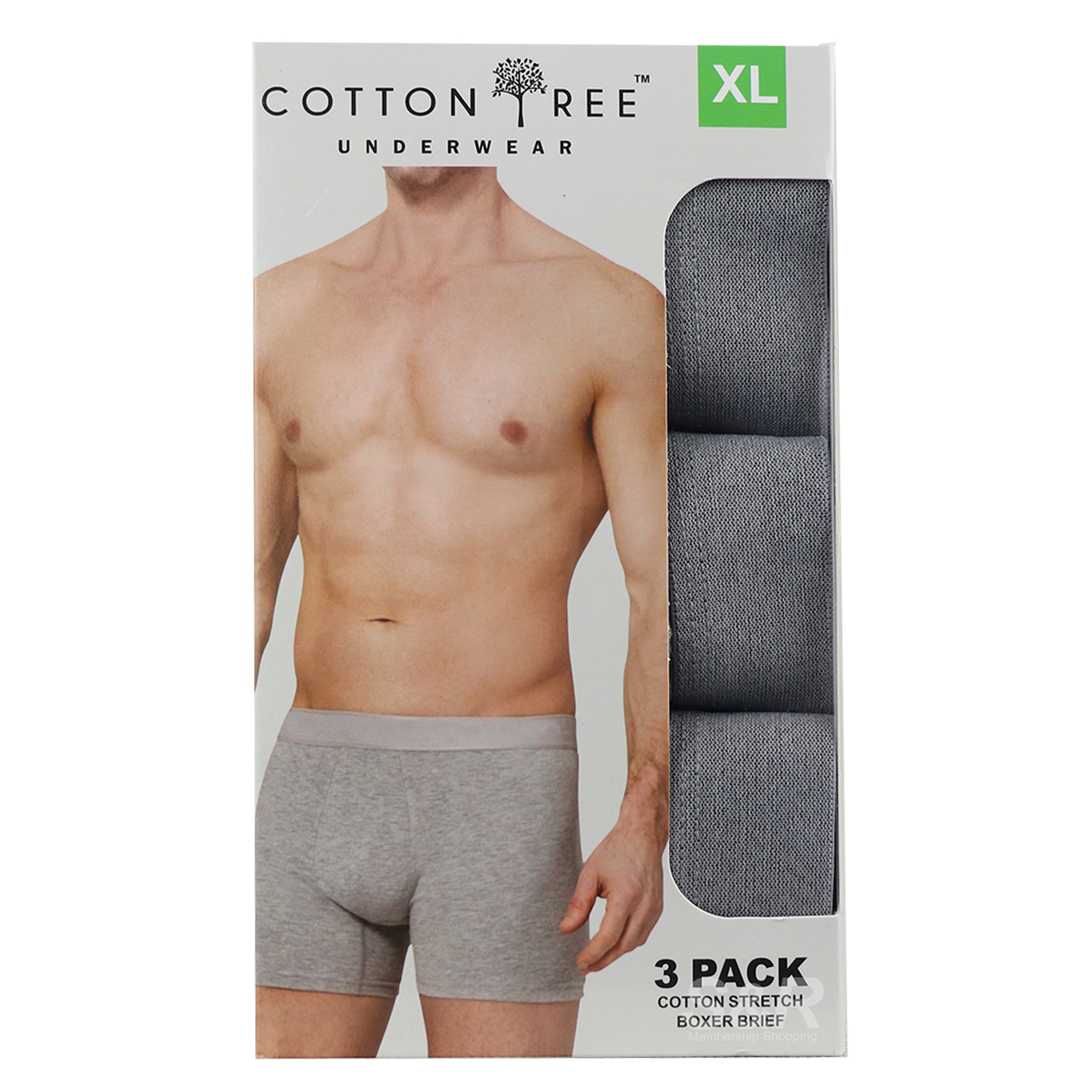 Cotton Tree Mens Boxer Brief Grey 3-Pack XL